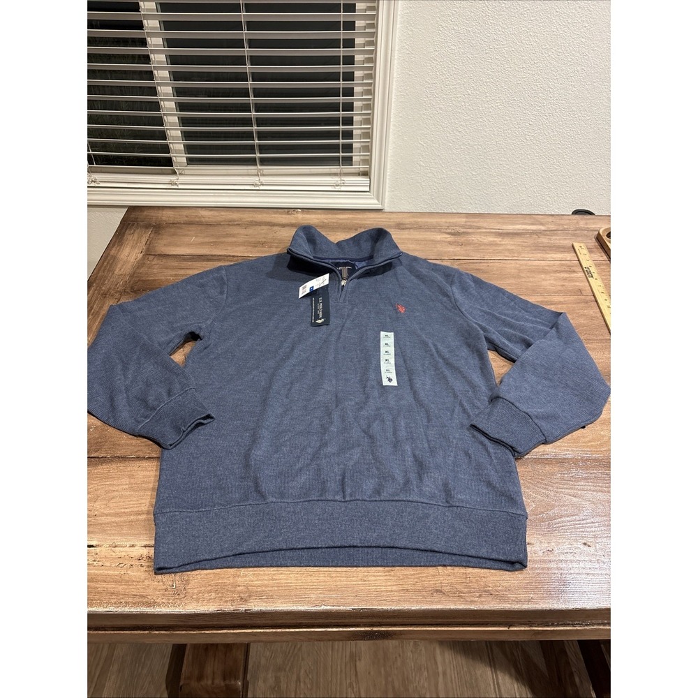 U.S. Polo Assn. Sweater Mens XL Blue Mock Neck Quarter Zip Pullover Casual